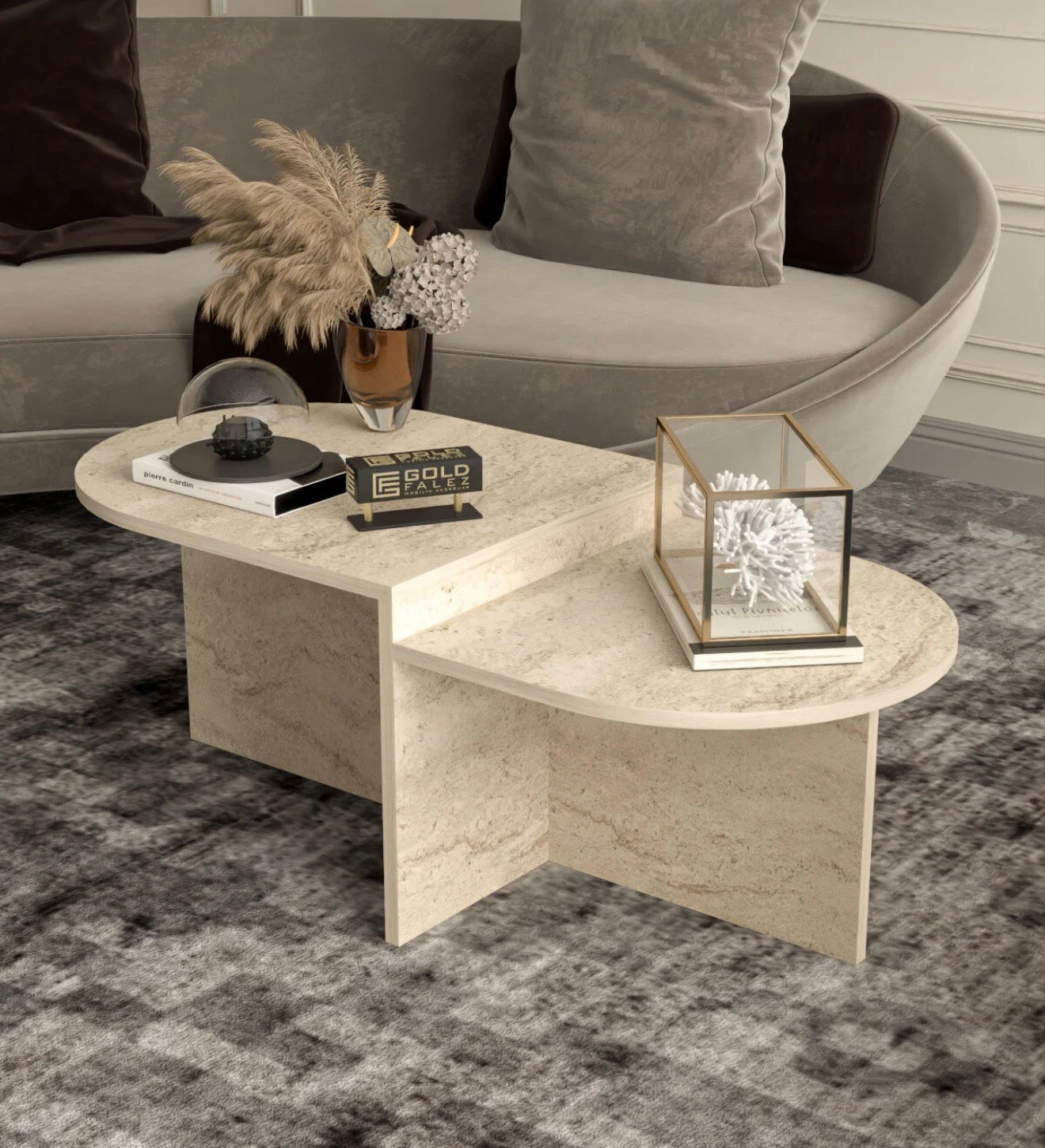 Goldfalez 9510  Moderne Sofabord – Enkel &amp; Multifunksjonell | Traverten Design, Oval /