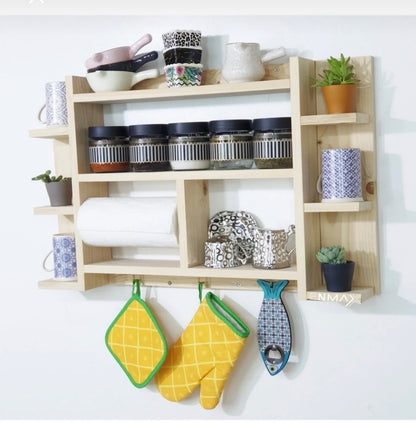 Kütük Shop 4 Multifunksjonell Vegghylle i Tre – Kryddrehylle for Kjøkken og Baderom (75x50 cm)