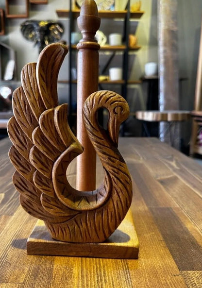 Kütük Shop 12-Håndlaget Treserviettholder / Papirrullholder – Svandekor