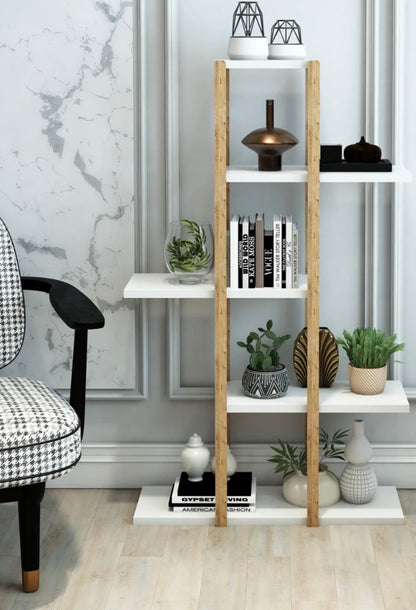 Jest Decor 3-Lotus Hvit Plantehylle i Tre – 5 Etasjer | Blomsterstativ, Saksestativ og Dekorativ Oppbevaringshylle