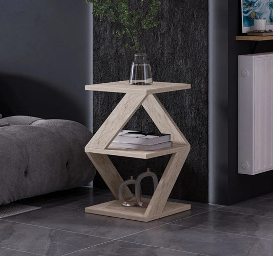 İNARCH DİZAYN Albeni Geometrisk Sidebord med Travertin Mønster – Moderne og Stilren 3-hylle Design
