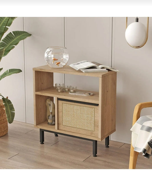 Yurudesign Ocean Sidebord med Dør – Metallben &amp; UV-print Kurvmønster