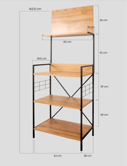 Moderne Metall- og Treovnshylle med Justerbare Hyller – Kaffestativ og Mikrobølgeovnsskap for Kjøkken
