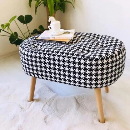 Agnbøk treben Oval puff - Houndstooth