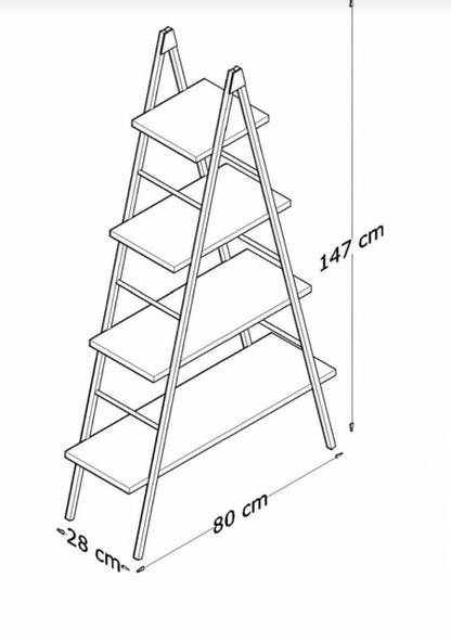 Dekorativ trekant - Bokhylle i pyramidemetall med 4 hyller