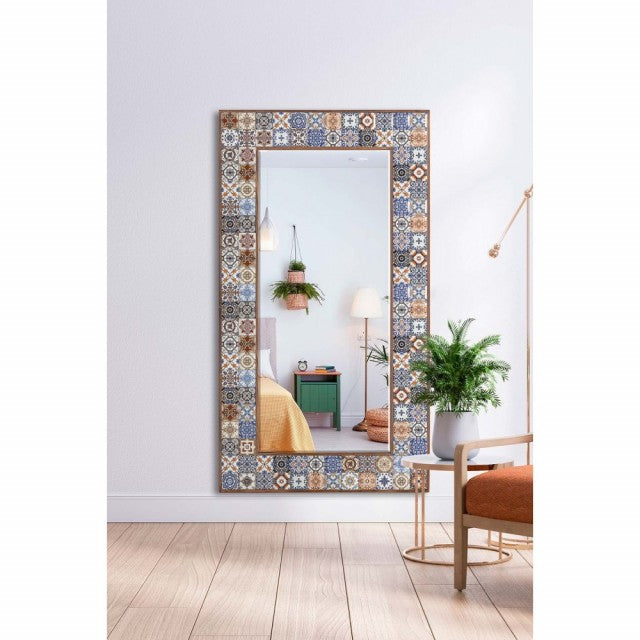 Keramisk 74x122 Cm dekorativt speil med innrammet naturtre